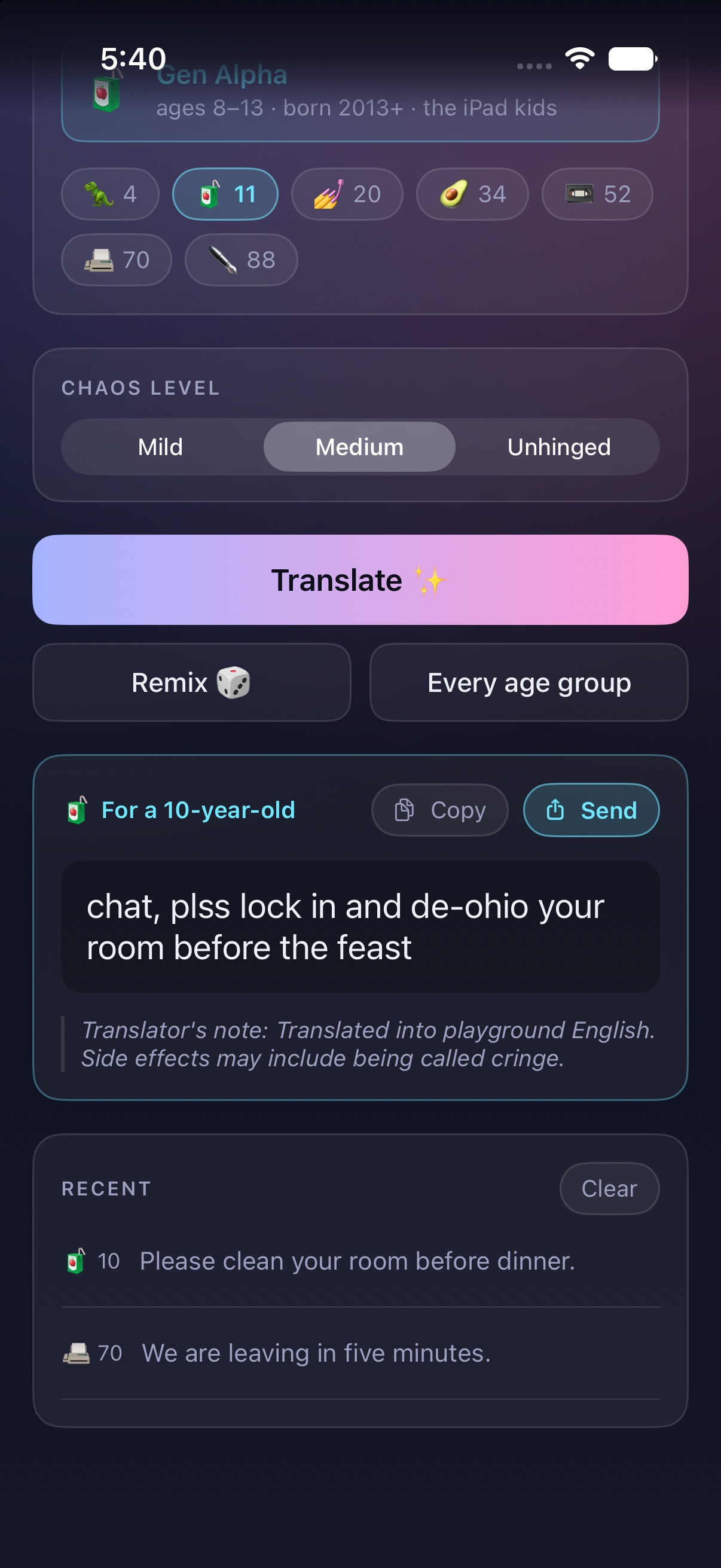 Connect Generations translating a message for a 10-year-old into Gen Alpha slang