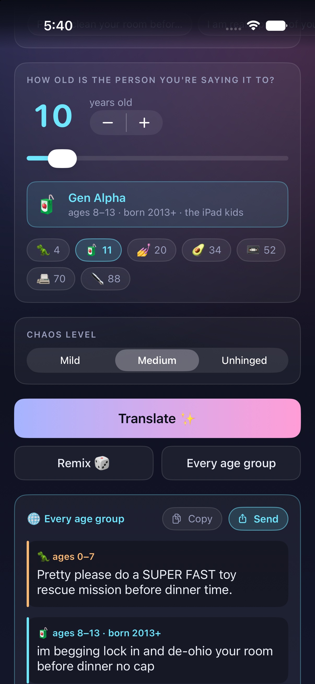 One message translated for every age group side by side