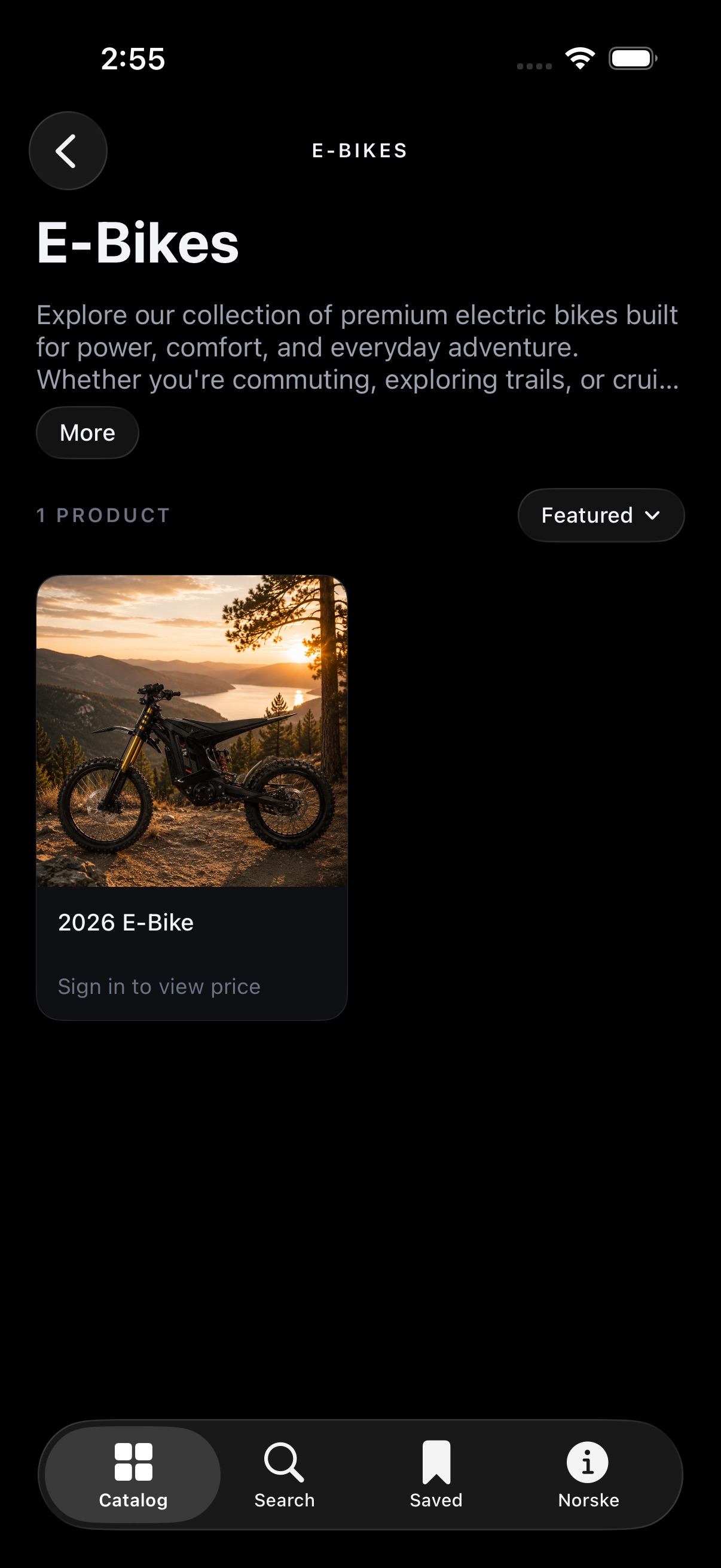 The e-bikes collection in the Norske app
