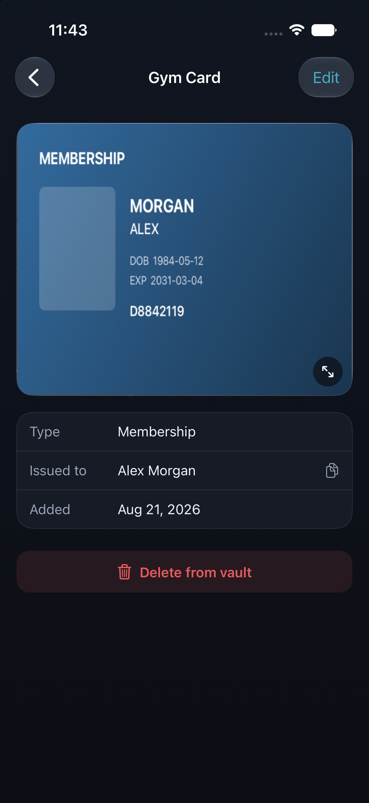 A stored document opened in VaultLoon