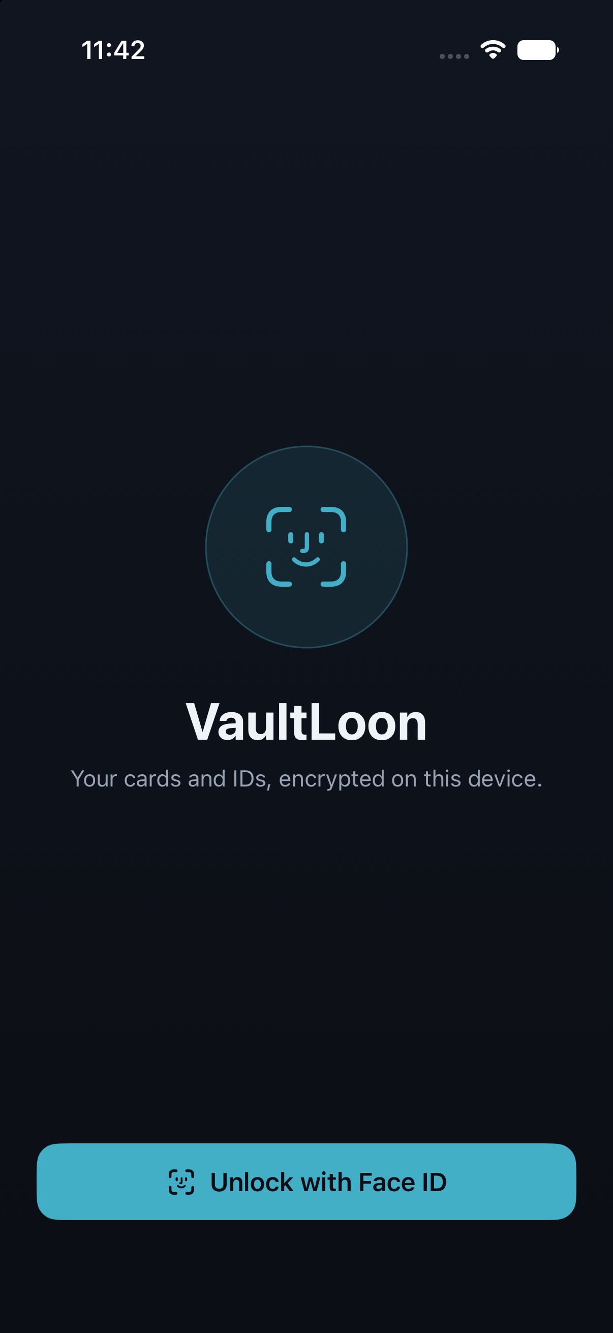 VaultLoon lock screen with Face ID unlock