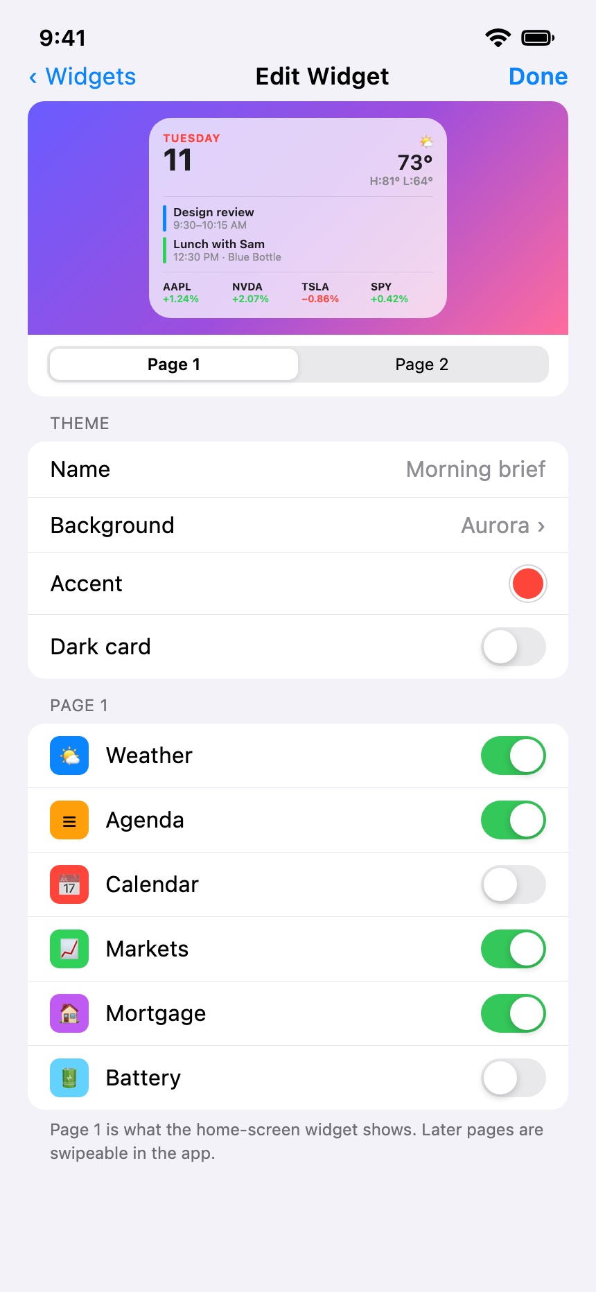 Widgetloon configurator: live preview, theme options, and per-page module toggles