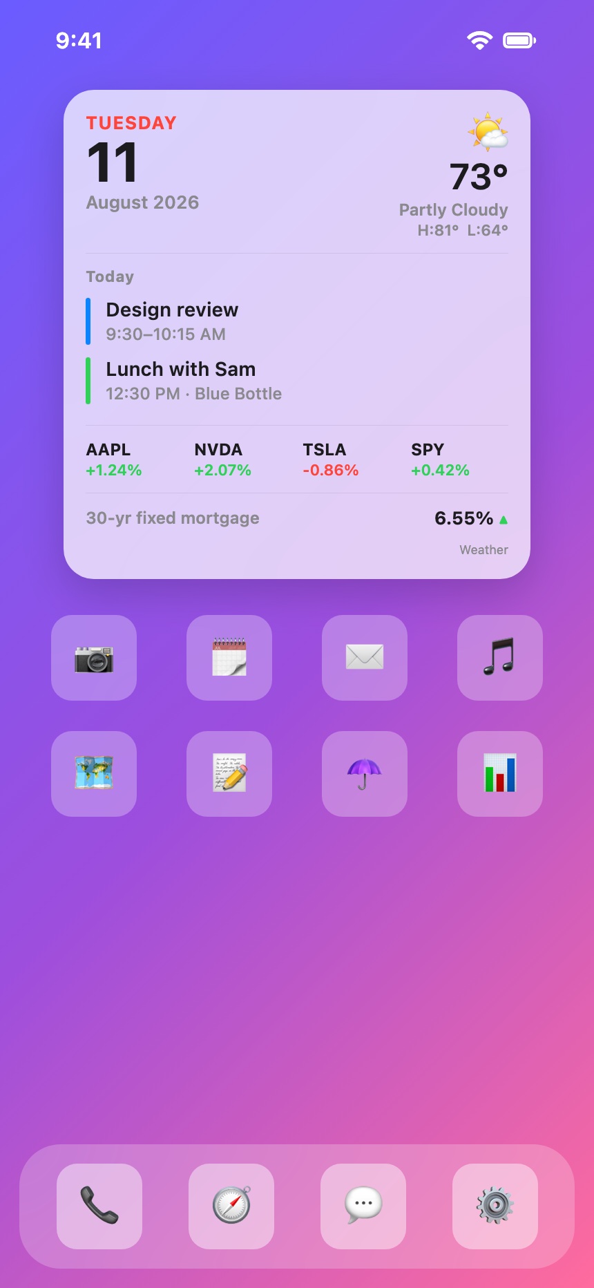 Widgetloon dashboard widget on an iPhone home screen